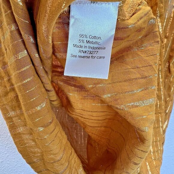 Lauren Conrad Dreamy Gold Ruffled Shoulder Tie Front Womens Blouse Shirt L - Picture 7 of 8